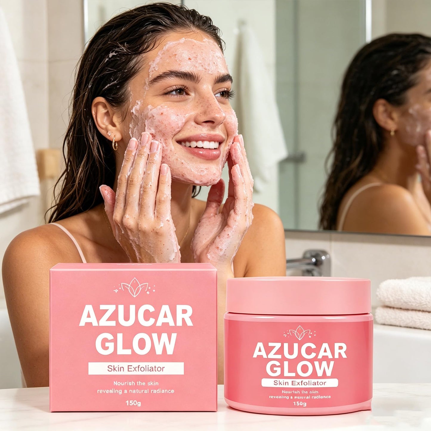 Azucar Glow Blanqueador Y Exfoliante, Natural Sugar Body Scrub with Vitamin C, Cucumber, And Chamomile Extract, Exfoliating & Moisturizing Body Polish, Organic Face & Body Scrub (1pcs)