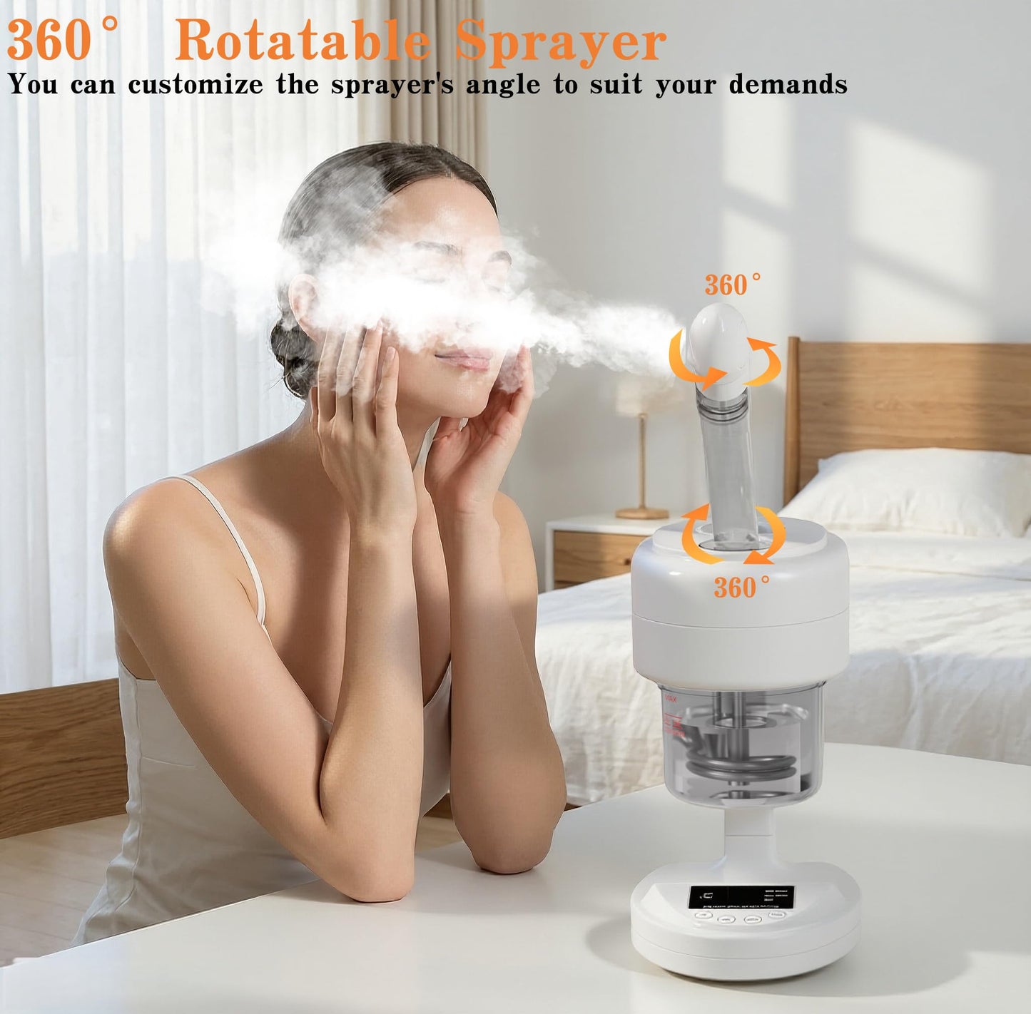 Smldsibe Nano Ionic Facial Steamer, 360° Rotatable Portable Mist Sprayer, Warm Mist Face Steamer for Pores Deep Cleansing Skin Moisturizing, Home SPA Facial Skin Care Device, White