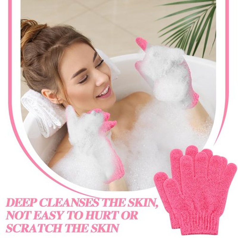 Ramede 30 Pair Exfoliating Gloves Double Sided Exfoliating Bath Gloves Nylon Colorful Shower Gloves for Men Women Beauty Spa Massage Shower Deep Clean Body Skin Bathing Scrubber Accessories (Rose Red)