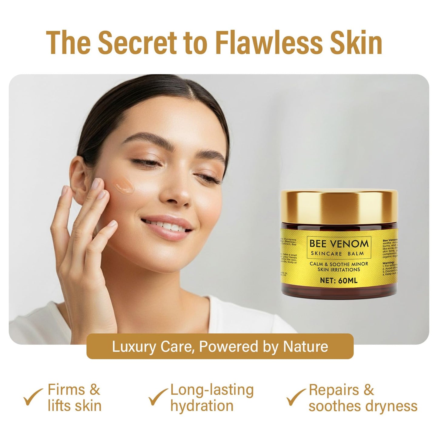 Bee Venom Skin Treatment Cream, Natural Face Lifting and Firming, Reduces Skin Blemishes, Gentle and Non-Irritating for All Skin Types,60ml