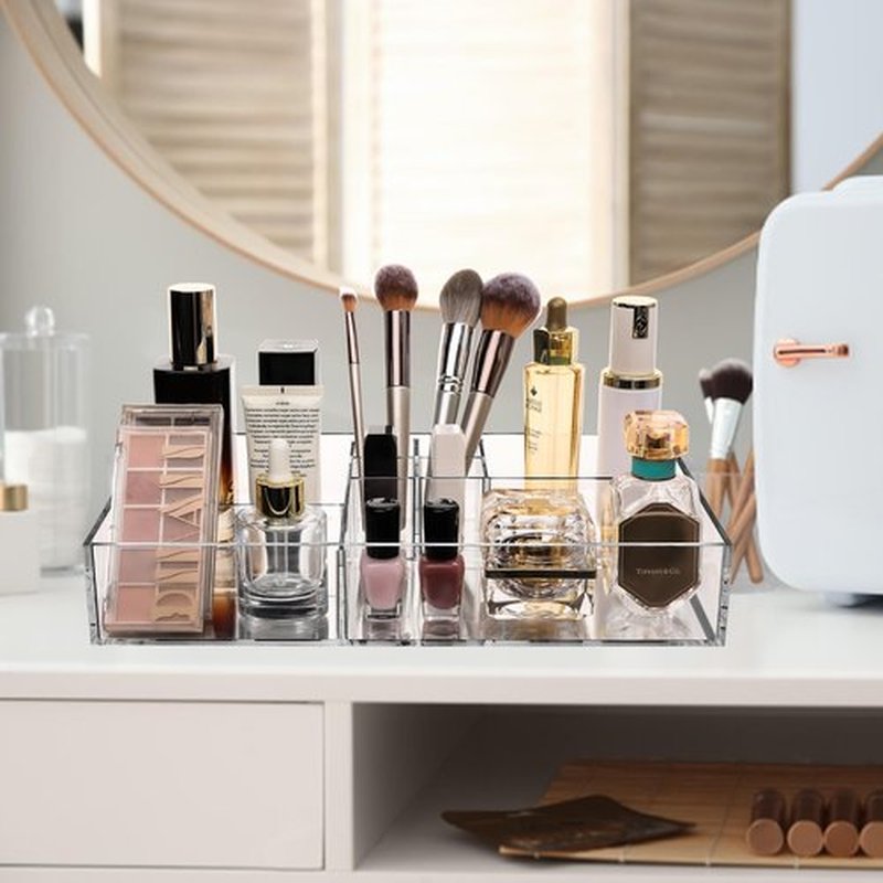 Large Makeup Organizer Countertop - Clear Make Up Organizers and Storage with 8 Divided Cosmetic Slots for Vanity, Bathroom, Drawer, Cosmetic Display Cases