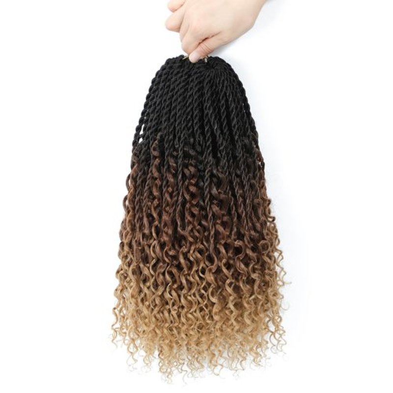 Goddess Twist Braids Crochet Hair With Curly Ends Senegalese Twist Braids Crochet Braids 6 Packs ombre black brown light brown Crochet Synthetic Braiding Hair Extension for Black Women (14inch, 53#)
