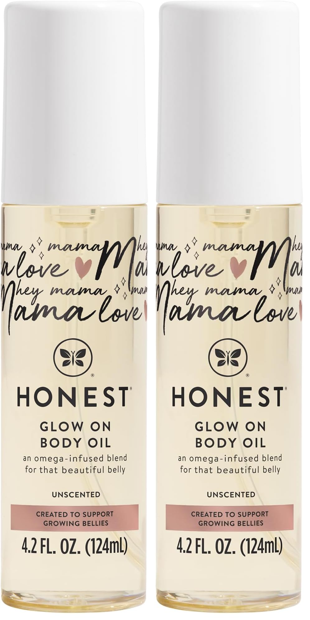 The Honest Company Mama Hydrating and Soothing Glow On Body Belly Oil,Plant Based Hypoallergenic,Fragrance-Free,4.2 fl oz,(Pack of 2)