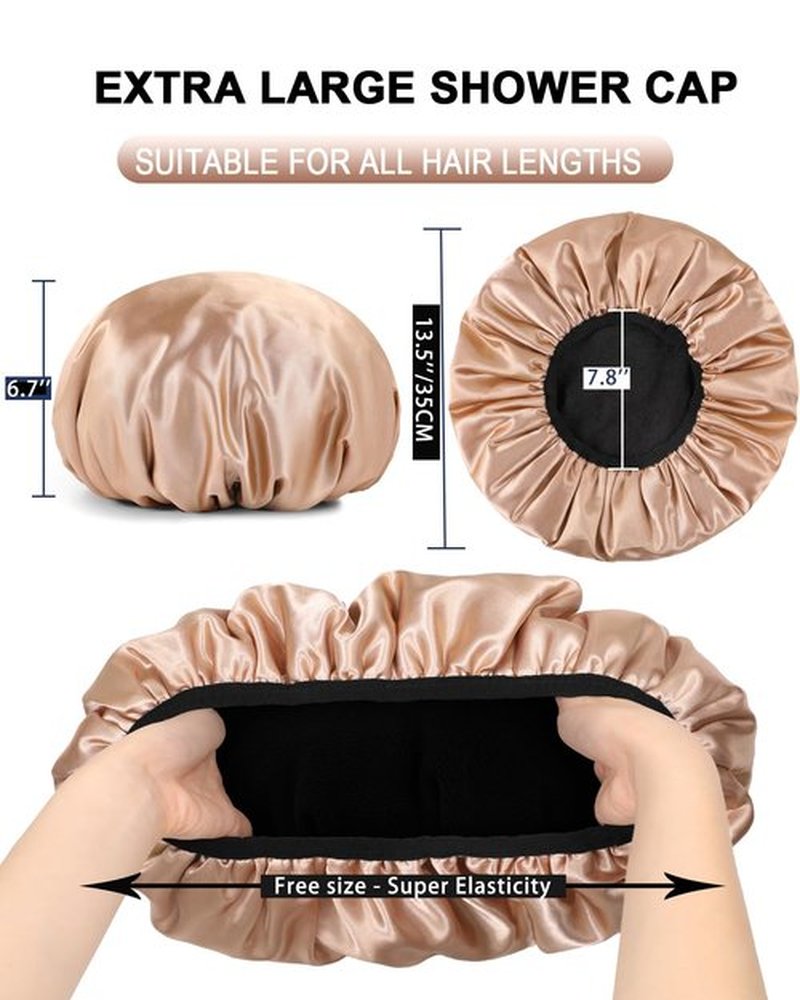 YIZIJIZI Terry Lined Shower Caps, Triple Layer Large Shower Cap for Women, Reusable Shower Caps for Long Thick Hair, Waterproof Washable Soft Bath Shower Caps for Hair Care…
