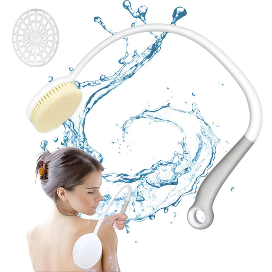 U-Shaped Back Brush Long Handle for Shower, 20.5” Back Bath Brush for Lotion Applicator Exfoliation and Improved Skin Health for Elderly with Limited Arm Movement, Disabled, Pregnant Women