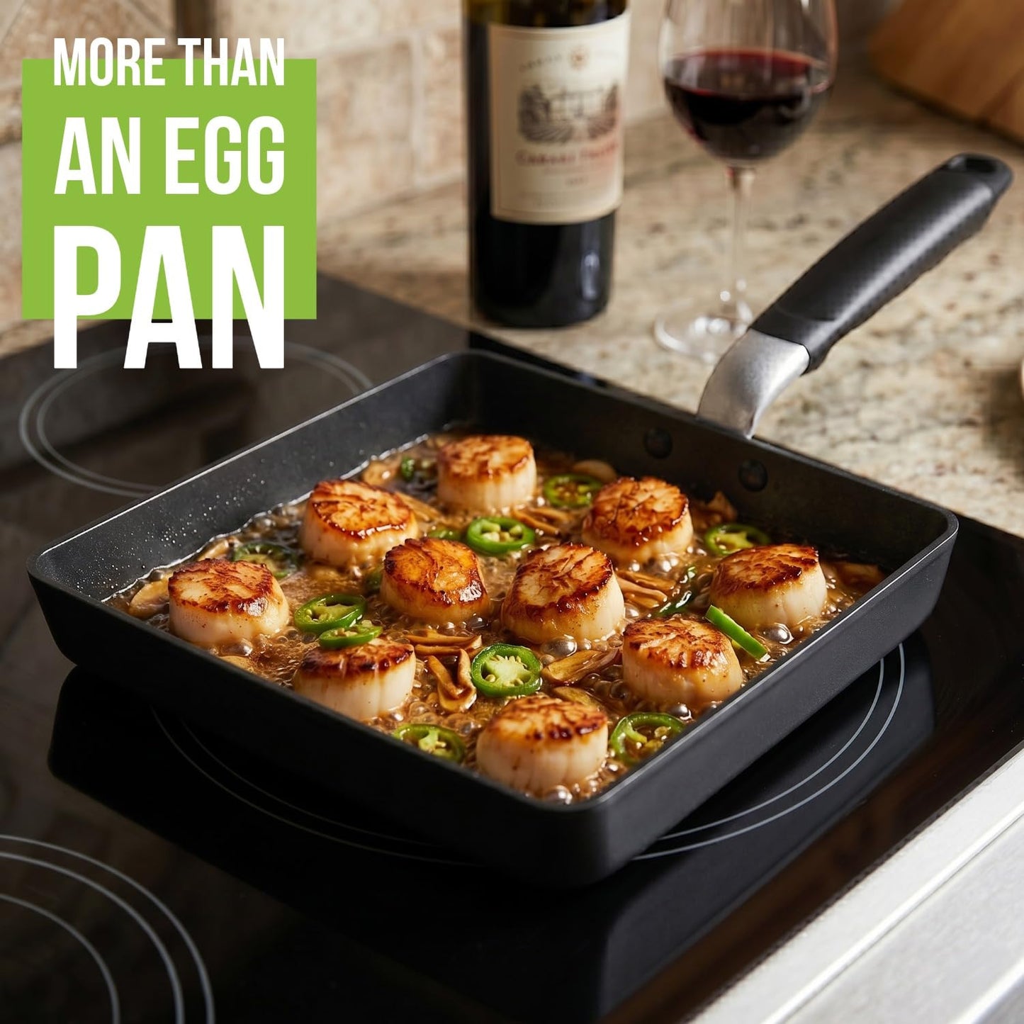 TECHEF - Tamagoyaki Japanese Omelette Pan/Egg Pan Skillet, PFOA-Free, Dishwasher Safe, Induction-Ready, Made in Korea (Black/Large)