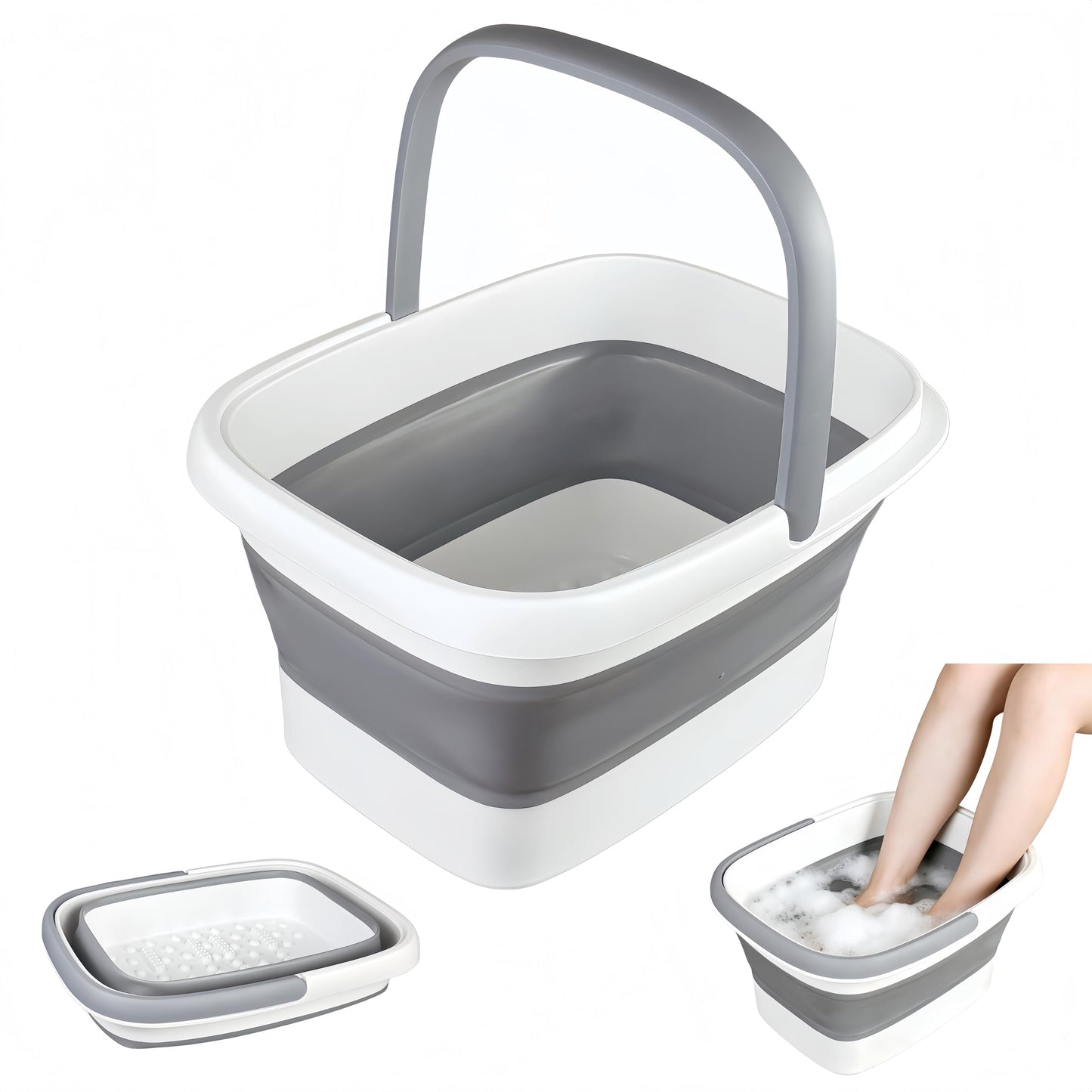 GIMWA Collapsible Foot Bath Soaking Tub, 4 Gallons (15L) Portable Foot Soaker with Massage Nodes, Plastic Foot Basin for Home Spa Pedicure, Space-Saving Feet Soaking Bowl (Gray)