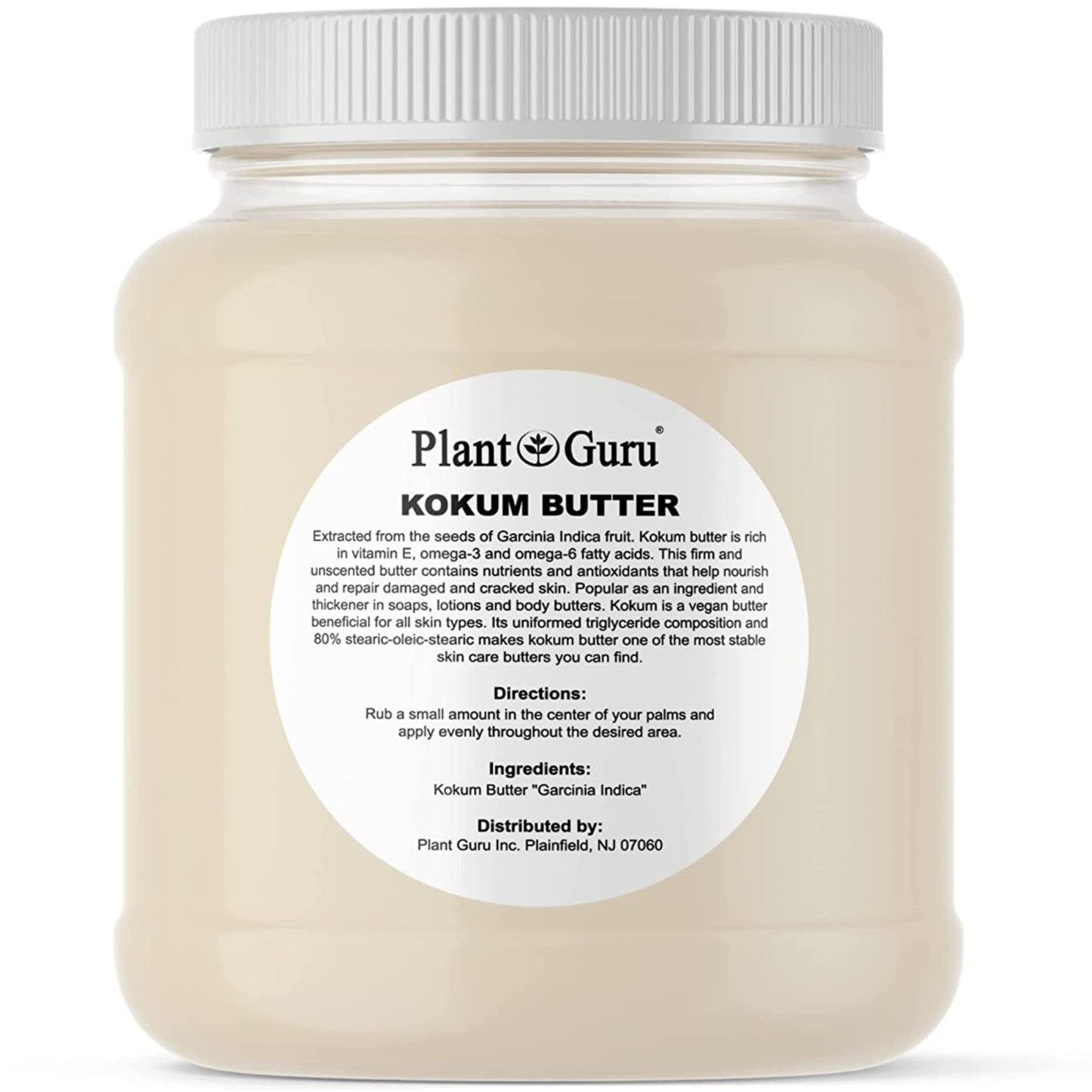 Plant Guru Raw Kokum Butter 3 lbs. Bulk 100% Pure Natural - Great for Skin, Body and Hair Moisturizer, DIY Creams, Balms, Lotions and Soap Making.