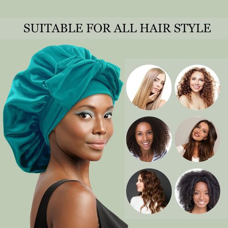 Satin Bonnet Silk Bonnet Hair Bonnet for Sleeping Large Bonnets with Tie Band Hair Wrap with Adjustable Straps Hair Cap Night Sleep Caps for Women Curly Braid Hair Dark Turquoise