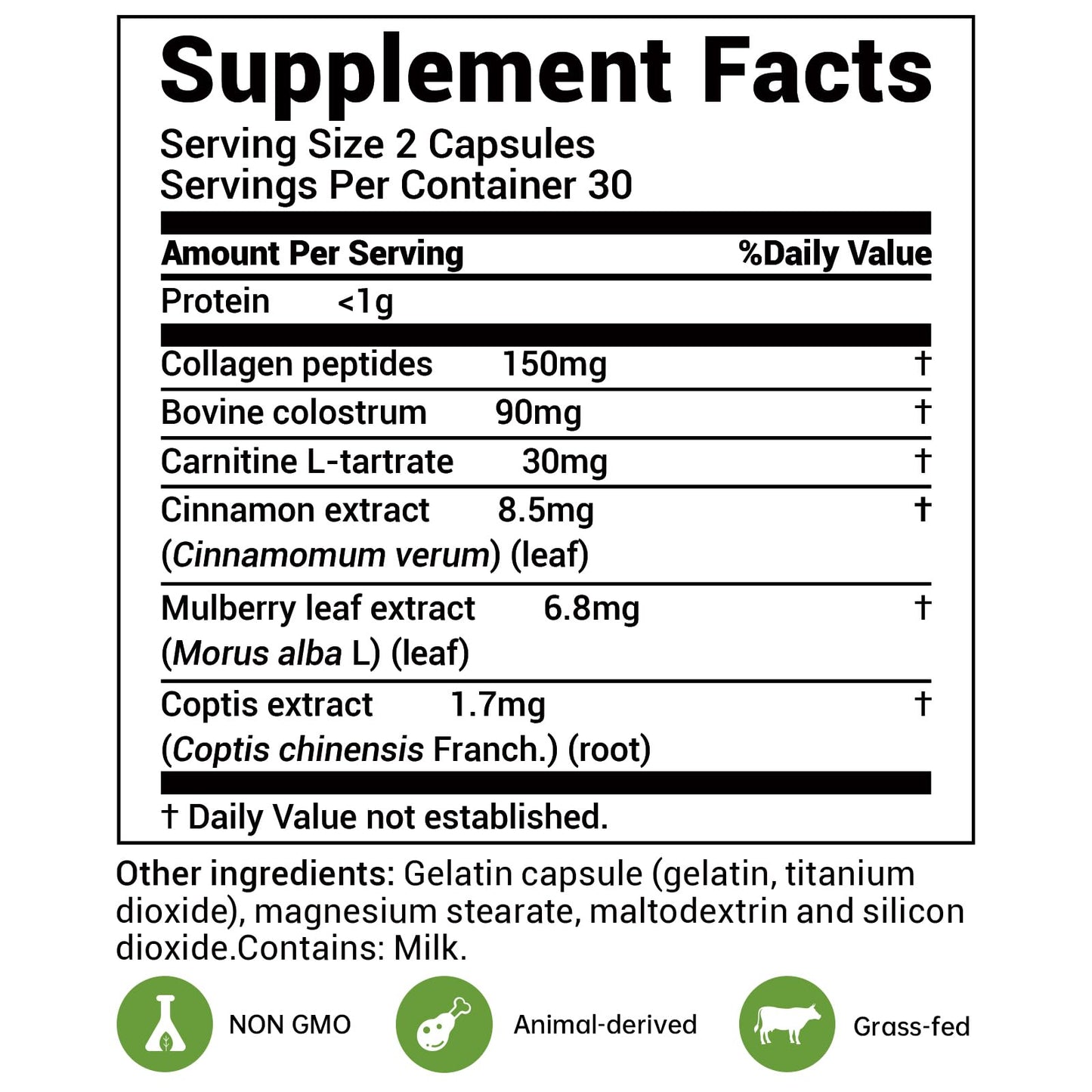 DrBioCare Living Collagen L-Carnitine Complex Supplement, Grass Fed Bovine Collagen Peptides,Bovine Colostrum,Cinnamon Extract,Mulberry Leaf Extract, Non-GMO, 60 Capsules