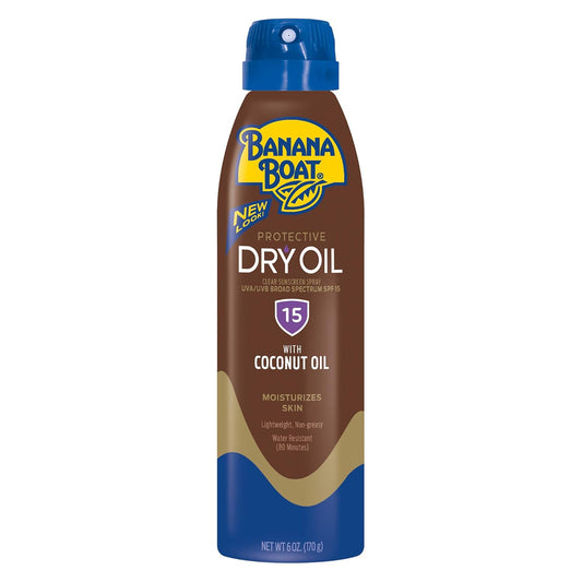 Banana Boat Protective Tanning Dry Oil Clear Spray Sunscreen SPF 15, Oxybenzone Free Sunscreen, 6oz Pack of 3, Packaging may vary