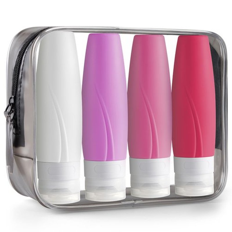 INSFIT Portable Travel Bottles TSA Approved, 3oz Leak Proof BPA Free Silicone Cosmetic Travel Size Toiletry Containers, Squeezable Silicone Tubes, Refillable Bottles for Shampoo 4 Pack Pink