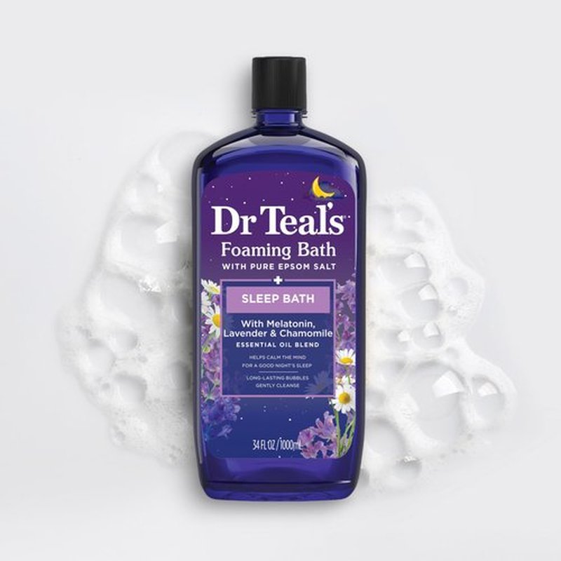 Dr Teal's Foaming Bath with Pure Epsom Salt, Sleep Blend with Melatonin, Lavender & Chamomile Essential Oils, 34 fl oz (Pack of 2) (Packaging May Vary)