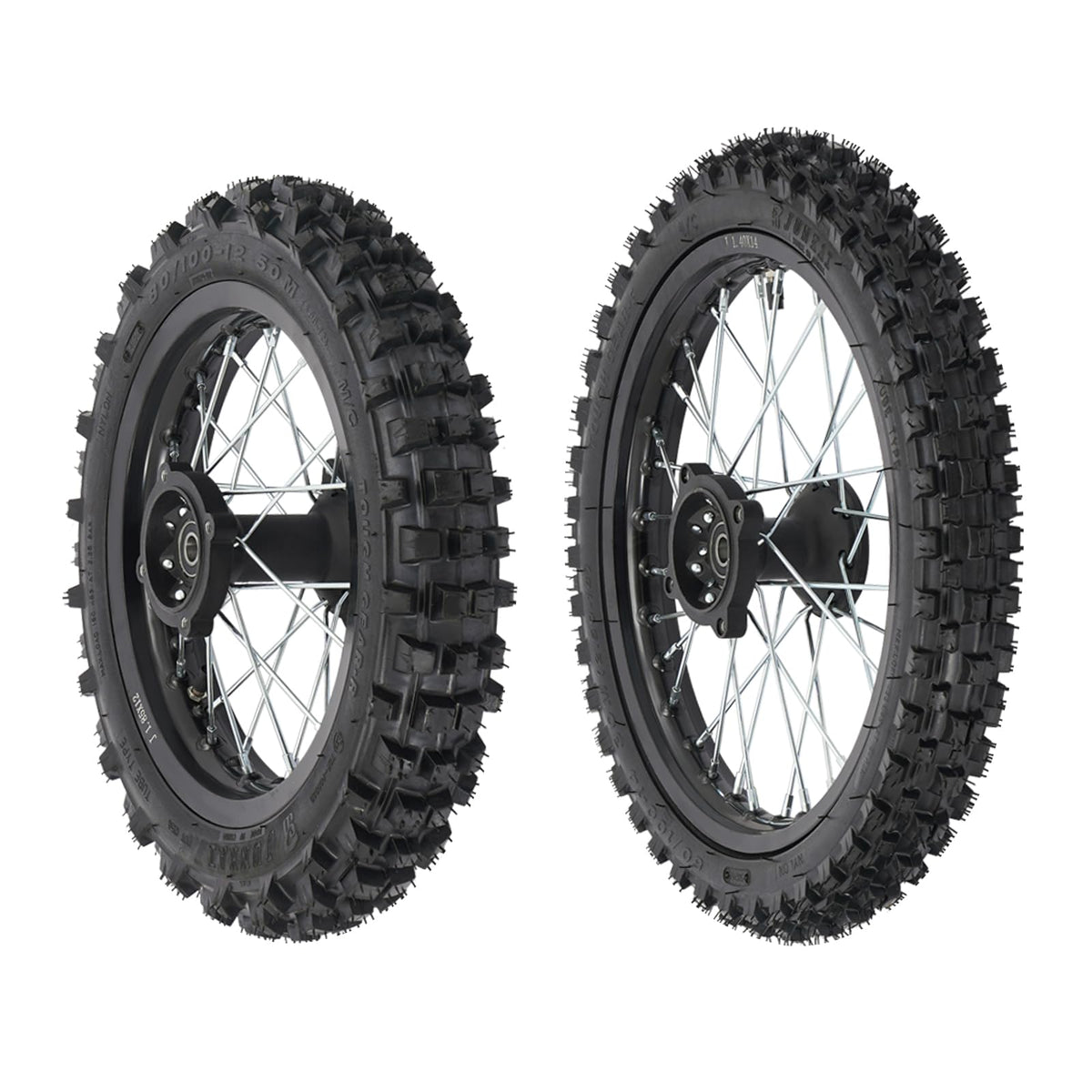 INPAITOO 14" / 12" Wheels Kit, 60/100-14 and 80/100-12 Wheel Tire and Rim Kit, Disc Brake Wheel Tires Rim With 15mm Bearing for Off Road Dirt Pit Bike
