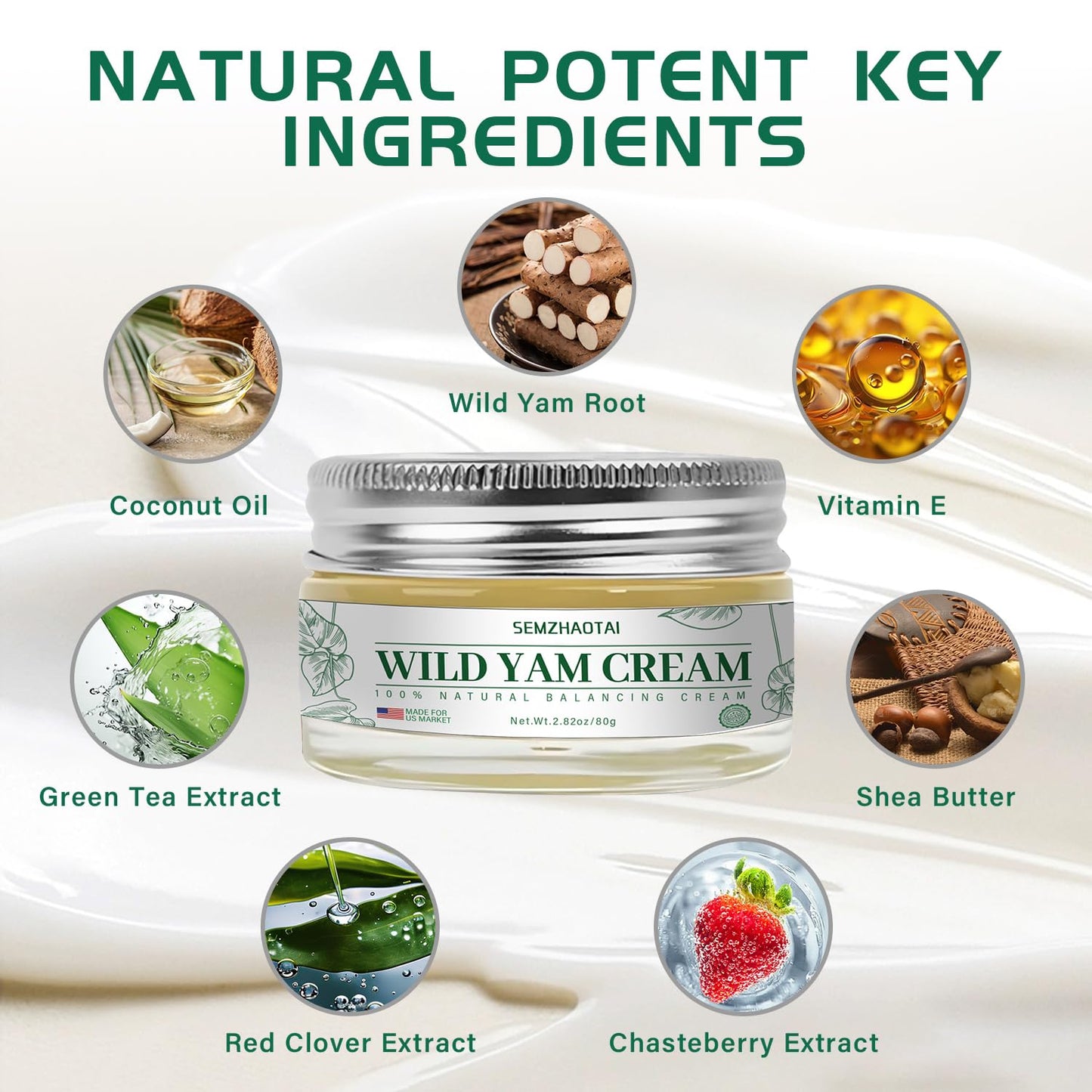 Organic Wild Yam Cream - Hormone Balance & Menopause Relief, Supports Hot Flashes & Night Sweats, 2.82 oz - Designed for the U.S. Market by SEMZHAOTAI