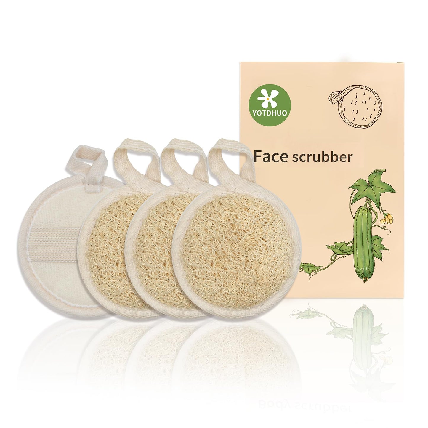 Natural Loofah Face Scrubber (4Pack),Exfoliating Facial Scrub Pads Made from Organic Luffa for Women and Men