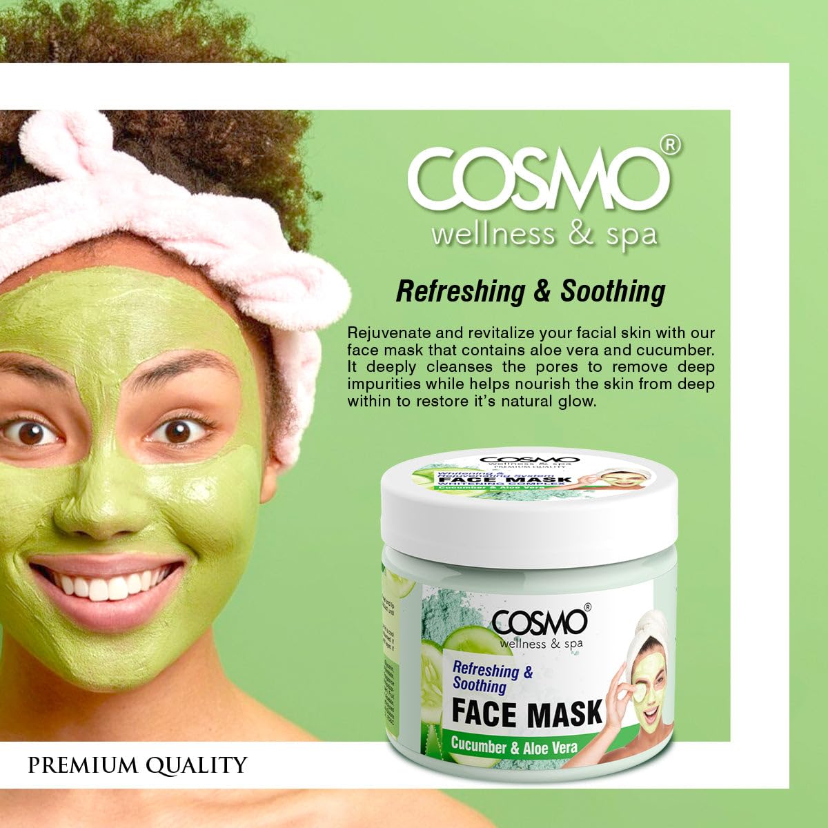 Cosmo Skin Care Cucumber & Aloe Vera Face Mask 625g/22.0oz, Refreshing, Soothing, Skin Rejuvenate, Pore Clearing, Boost Collagen, Skin Treatment Mask, All Skin Types, For Men & Women, Face Wash