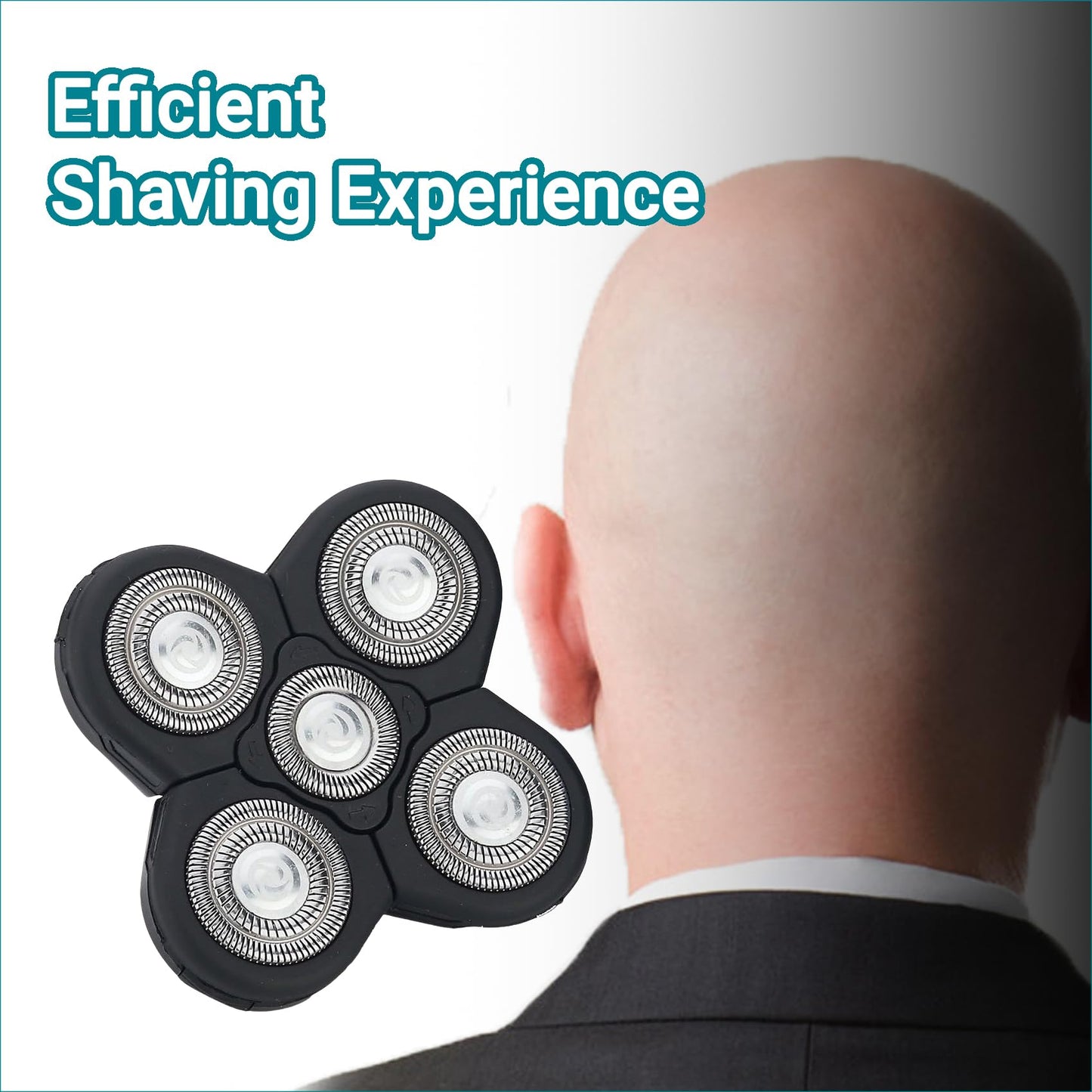 Men 5 Blade Rotary Razor 5D Replacement Head, Alternate Floating Washable Electric Shavers Trimmer Electric Shaving Head (Black-2Pcs)