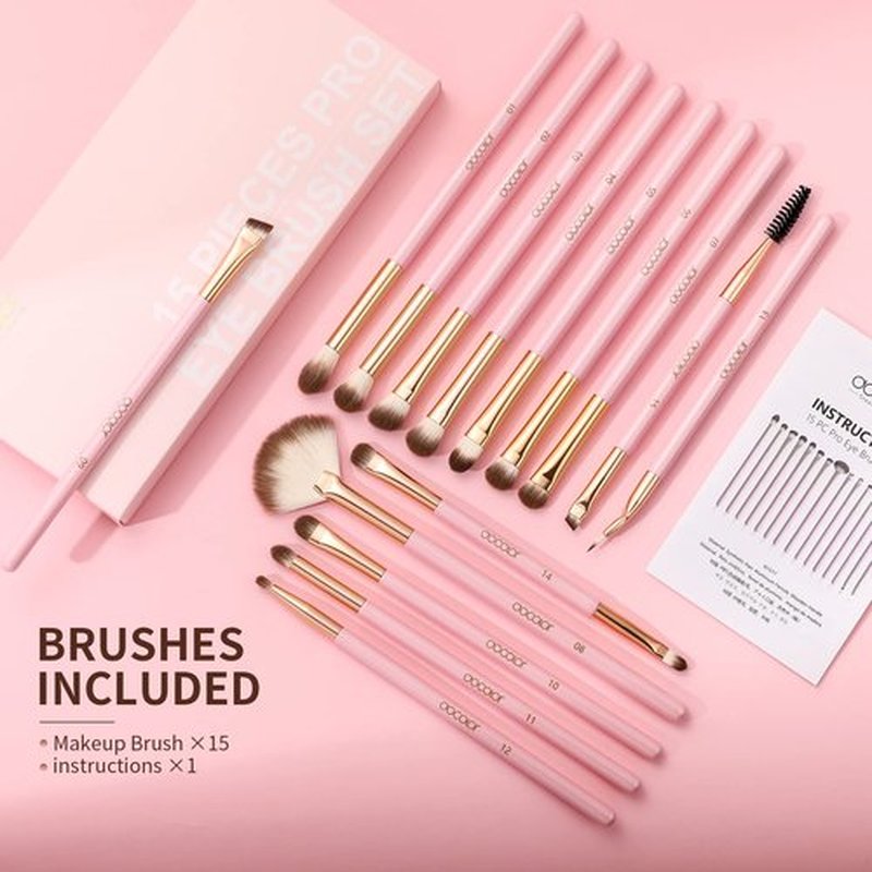 Docolor Eye Makeup Brushes 15Pcs Eyeshadow Brush Set with Soft Synthetic Hairs Professional Eye Shadow Blending Concealer Eyebrow Eyelash Eye Liners Premium Eye Make Up Brushes Set (Pink)