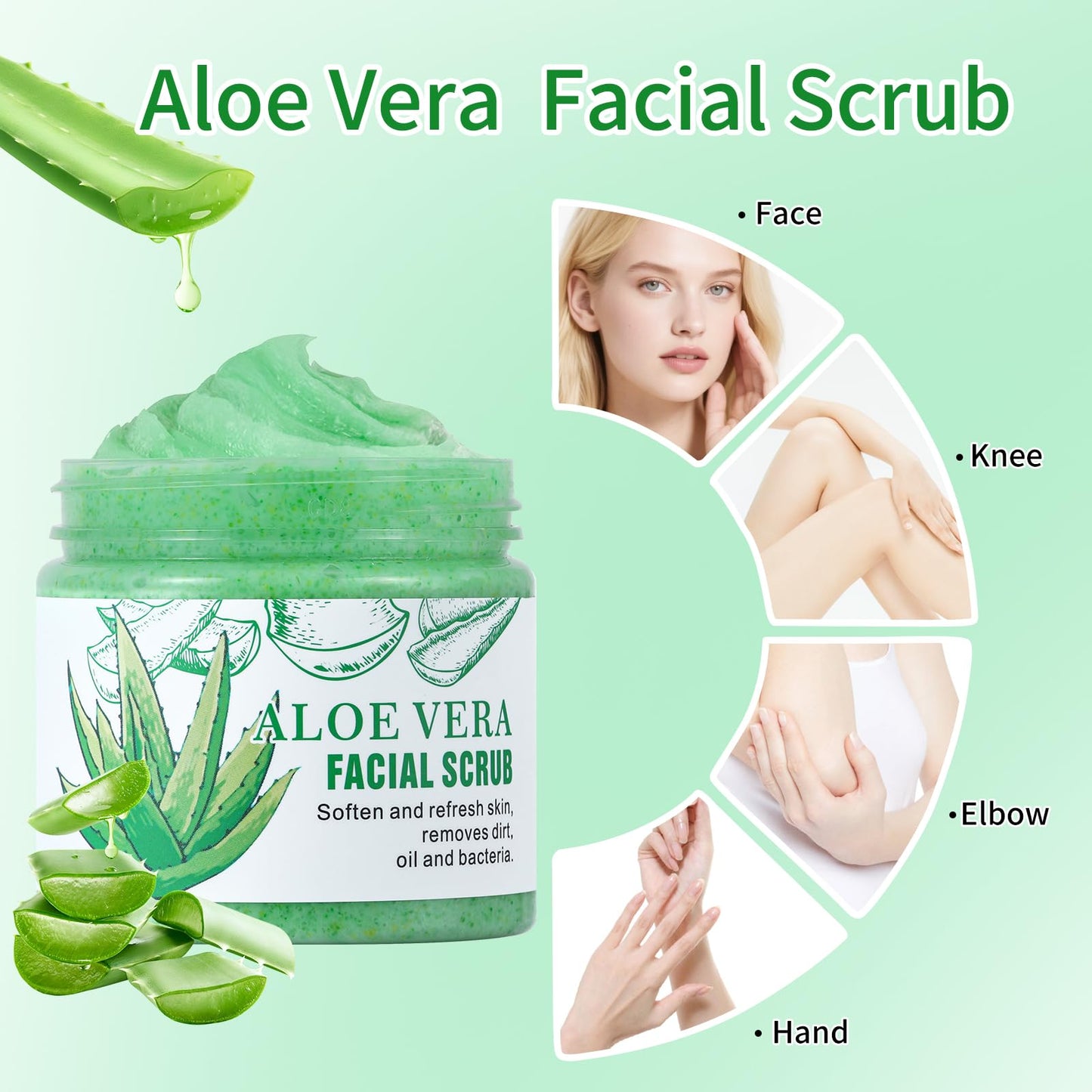 Facial Scrub & Face Exfoliator, Aloe Vera Exfoliating Facial Scrub & Cleanser for Smooth Skin, Face Exfoliator Gentle Pore Refining for Refresh Skin