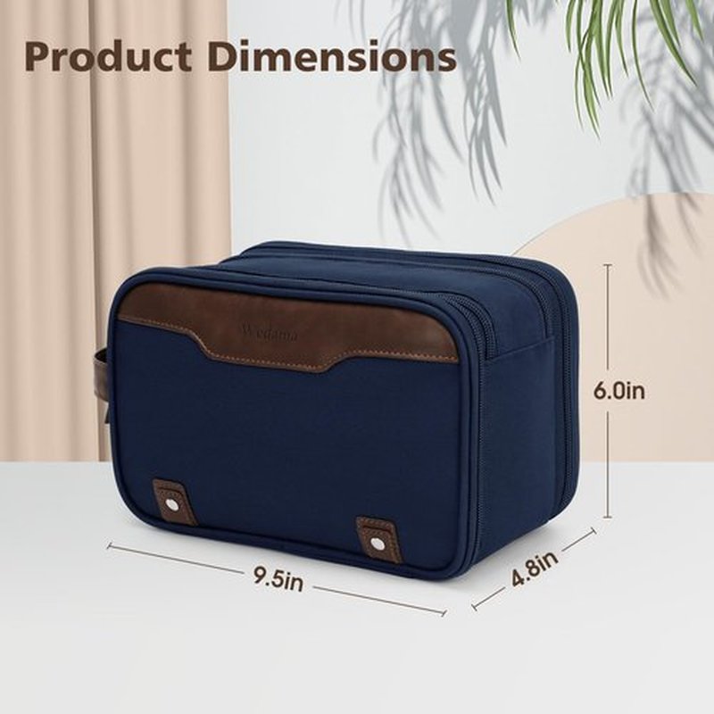 Wedama Toiletry Bag for Men, Medium Hanging Travel Toiletry Bag, Extra Electronic Organizer Bag Waterproof Travel Bag for Toiletries, PU Handle Travel Bag for Travel Trips Swim Camping, Blue