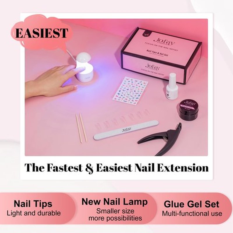 Gel Nail Kit, Short Coffin Nail Tips Full Cover False Nails 504Pcs with LED Nail Light, Nail Prep Dehydrate, Solid Nail Glue Nail Clipper Easy DIY Nails Art Home 12 Sizes Gel Nail Extension Kit