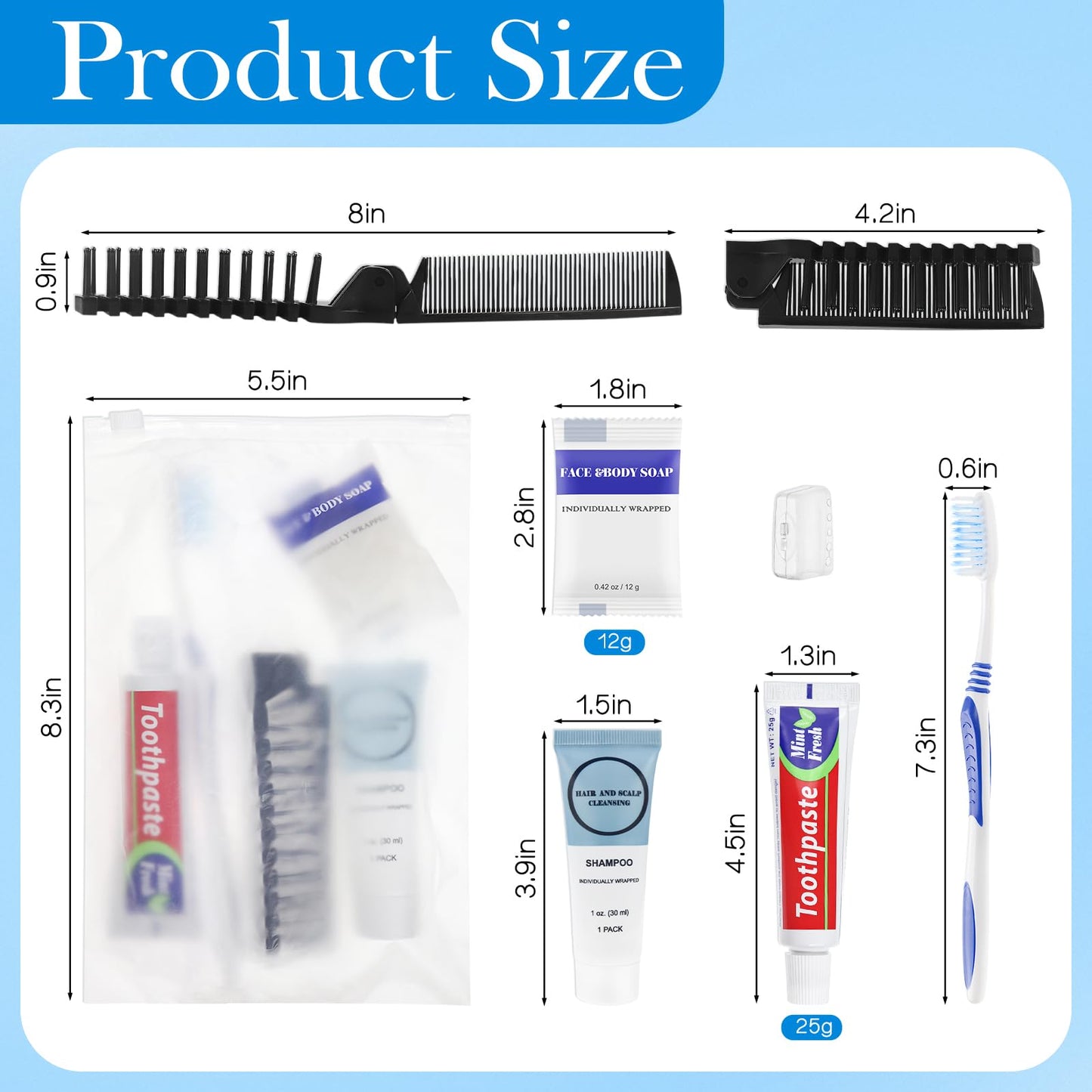 Zhjianup Travel Toiletries Supplies Kits Disposable Toiletry Amenities Set in Bulk, Hygiene Trial Size Personal Essentials Individually Wrapped 5-in-1 (60-Pack)