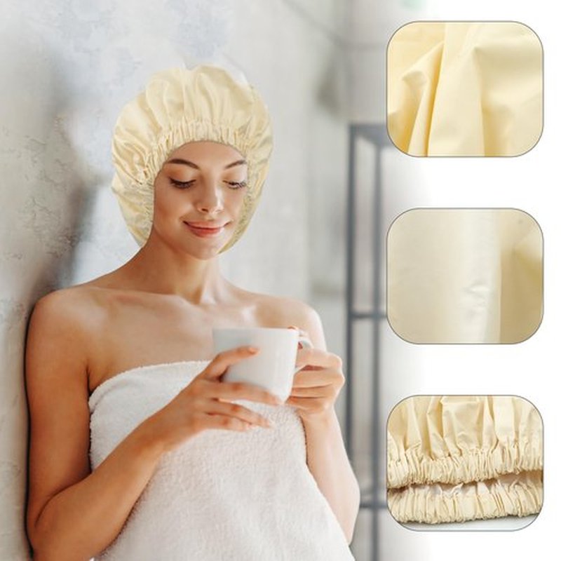 Reusable Shower Cap for Women, Large Waterproof Shower Bonnet Washable Elastic Band Bath Hair Hat for Long Hair, Braids(Champagne)