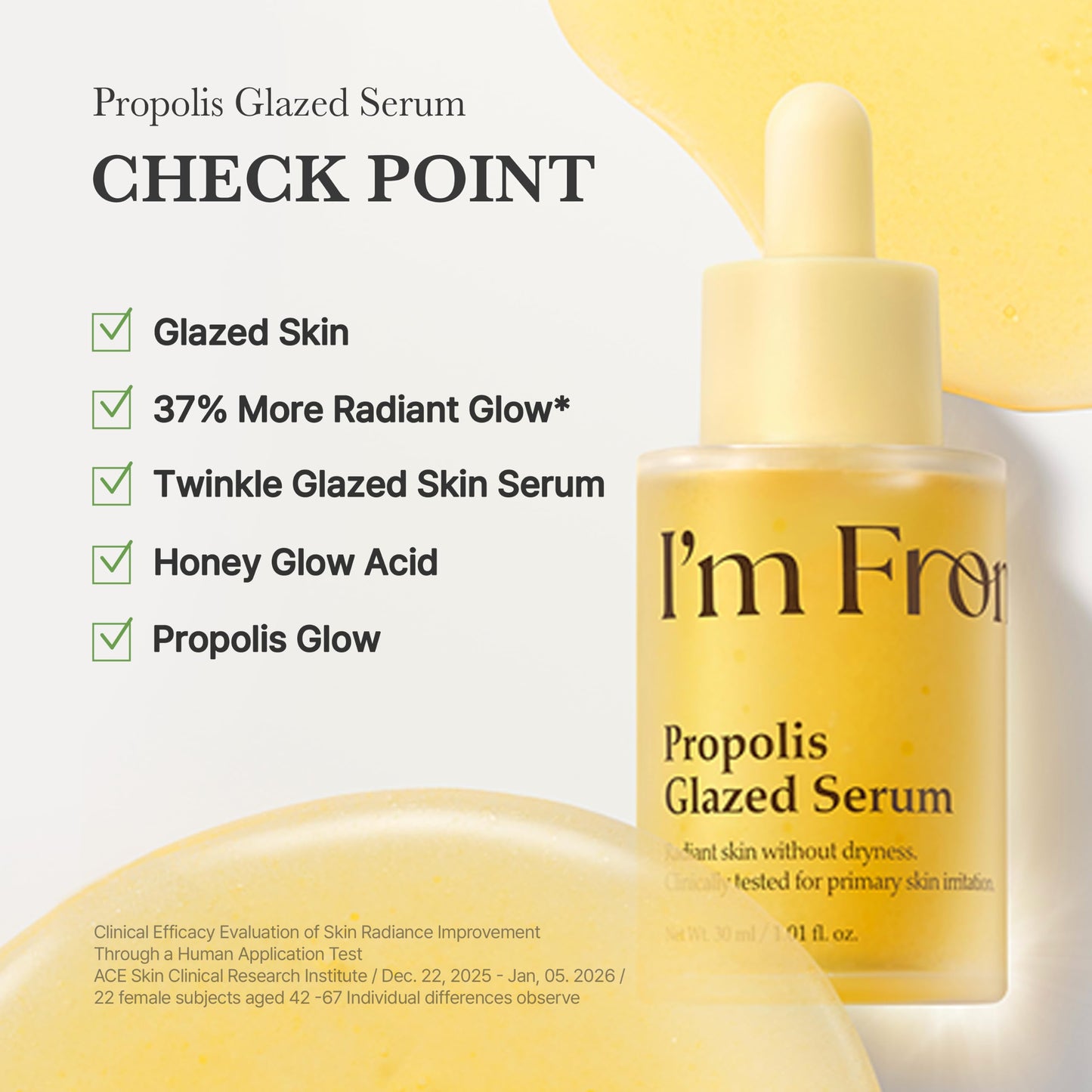 I'm From Propolis Glazed Serum, Honey-Based Glow Serum for Glass Skin, Hydration & Skin Barrier Care, Lightweight Dual-Layer Formula, Niacinamide, Korean Skin Care 1.01fl.oz