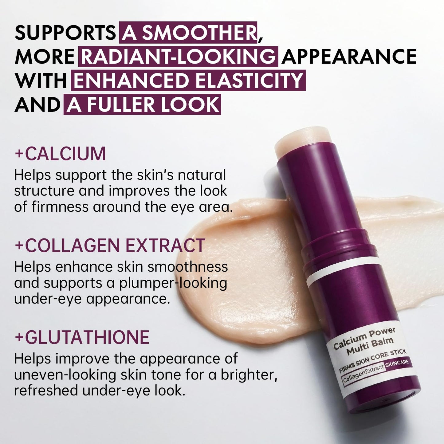 Glopink 2Pcs Calcium Multi Balm Stick for Eyes, Face & Neck – Collagen-Infused Moisturizing Balm – Firming, Hydrating & Skin Barrier Care for All Skin Types (2 PACK)