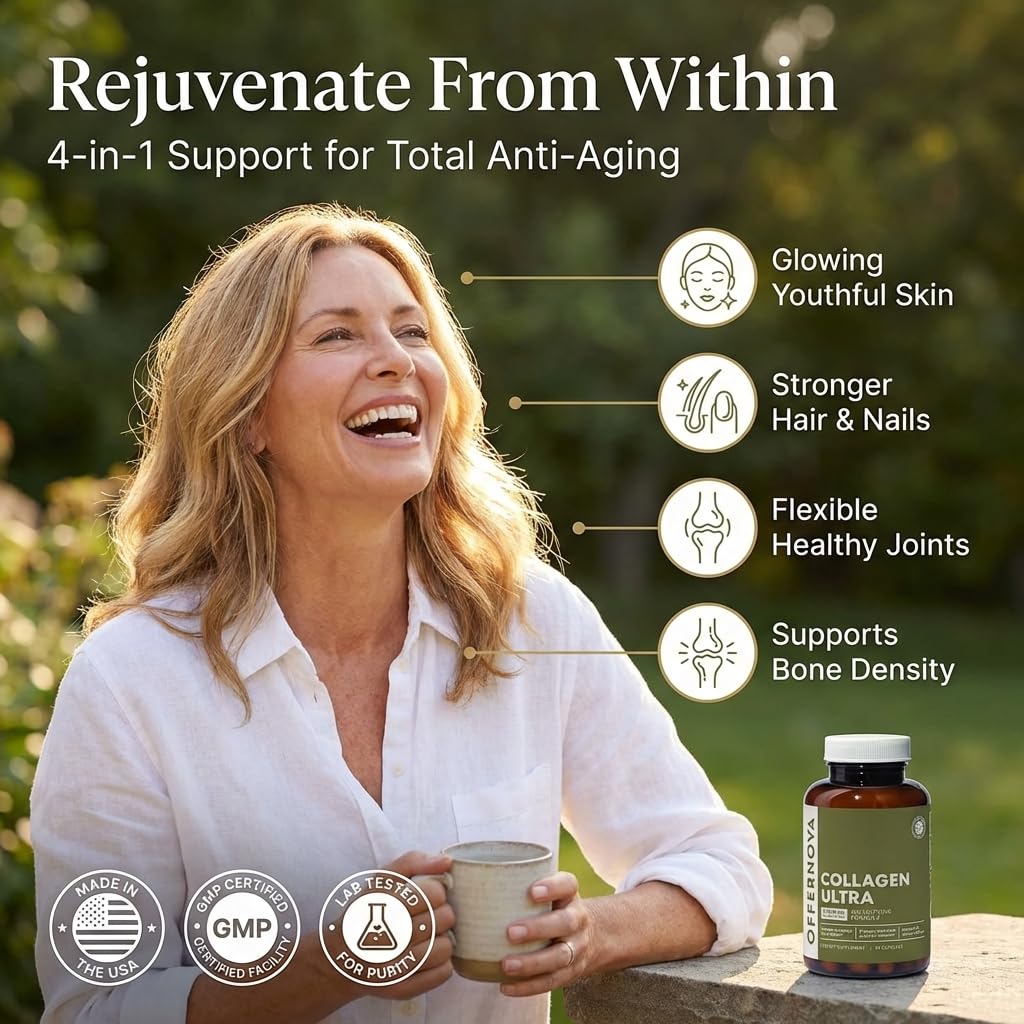 Offernova Collagen Ultra Hydrolyzed Collagen Supplements - 3000mg Anti Aging Bovine Collagen Peptides for Healthy Joints, Bones, Hair and Skin. Pastilla de Colageno Hidrolizado, 90 Capsules