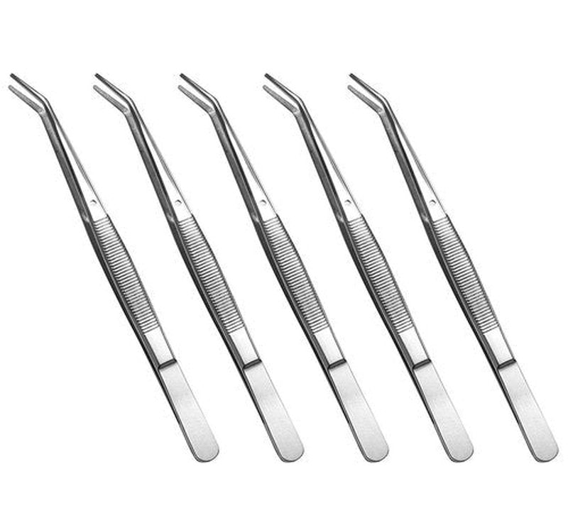Stainless Steel Tweezers, with Curved Serrated Tip Multipurpose Tweezers Sewing Machine Tweezers Forceps for Craft Repairing (5PCS)