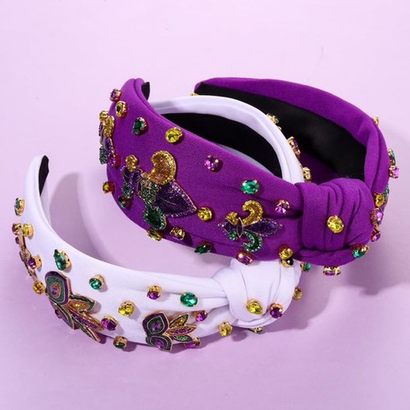 CEALXHENY 2PCS Mardi Gras Headband for Women, Purple Fleur De Lis Mask Headband, Carnival Mardi Gras Accessories Outfits Parade Party Favors Gifts