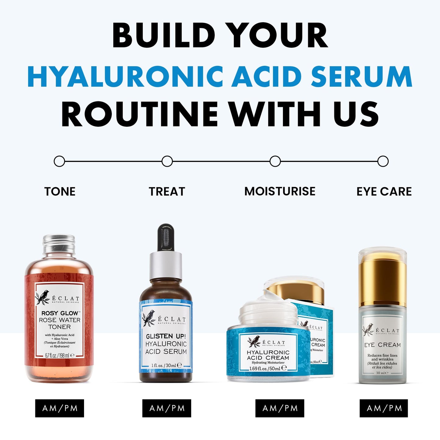 Eclat Skincare Hydrating Hyaluronic Acid Serum for Face – 2.5% Hyaluronic Acid + 3% B5, Green Tea & Jojoba Oil - Moisturizing & Plumping Formula for Radiant & Smoother Skin 1 Fl Oz