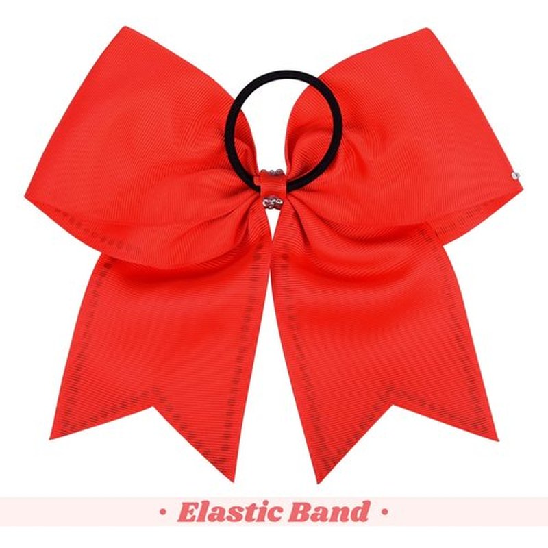 DEEKA 10 PCS 8" Rhinestones Large Cheer Hair Bows Glitter Cheer Ponytail Holder Handmade for Teen Girls Softball Cheerleader Sports -Red
