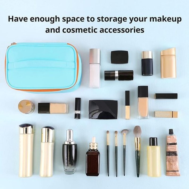 KITENROM Portable Makeup Bag Cosmetic Bags for Women Medium Pouch Case Purse Make Up Organization Waterproof (Blue)