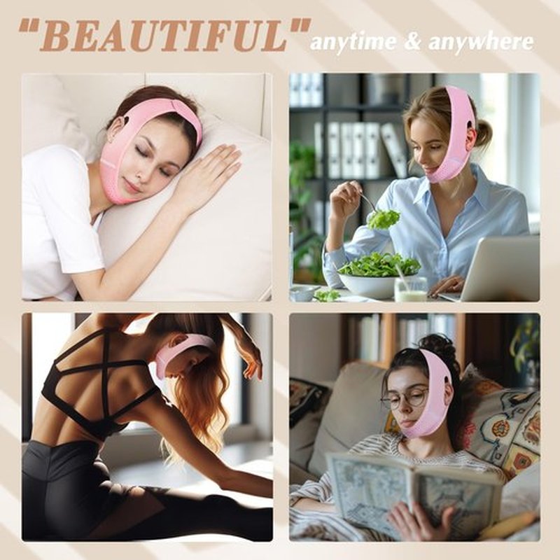 Beiskll Reusable V Line Lifting Mask with Chin Strap, V Shaped Face Mask for Sagging, Jaw Exerciser (Pink)