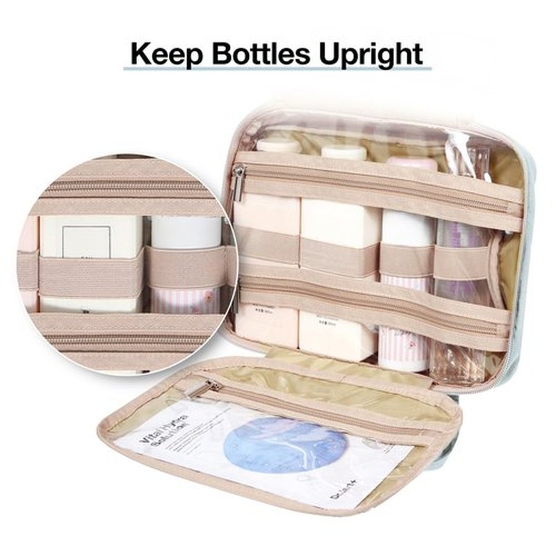 BAGSMART Toiletry Bag Hanging Travel Makeup Organizer with TSA Approved Transparent Cosmetic Bag Makeup Bag for Full Sized Toiletries, Large-Light Blue