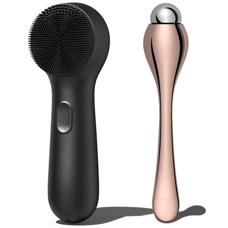 NågraCoola CLIE Silicone Face Scrubber, Facial Cleansing Brush, Rechargeable, Waterproof Face Scrub Brush for Deep Cleansing, Exfoliating, Massage, with Eye Roller, for Women and Men-Black