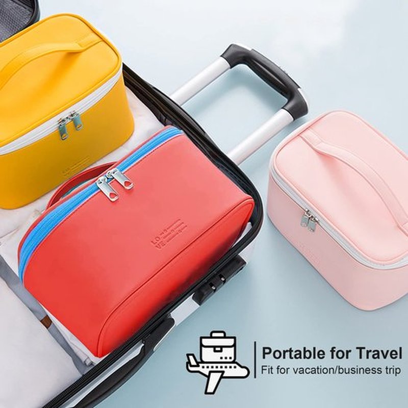 Meiyuuo Medium Makeup Bag Portable Cosmetic Bags for Women Small Zipper Pouch Make Up Organizer Waterproof (Red)