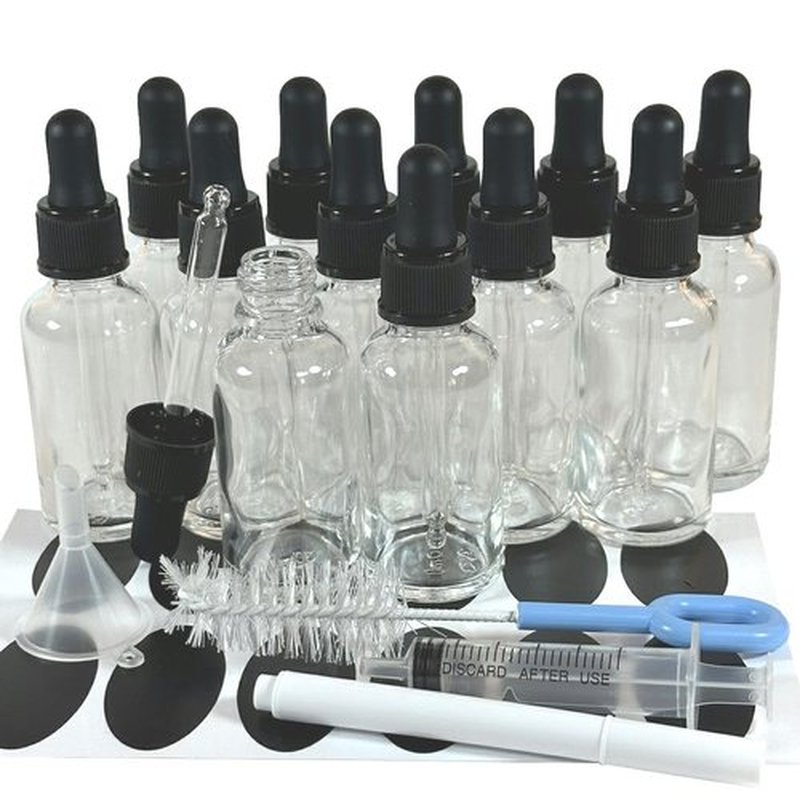 PIPIBA 12Pack 1oz (30ml) Round Drip Tip Glass Eye Droppers. Essential Oil Glass Bottle. For Lab Bottles (Clear)