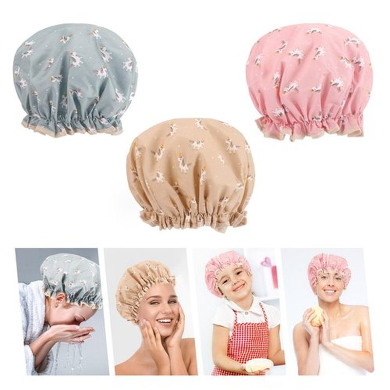 6 Pcs Shower Caps Hat for Women and Girl, Reusable Waterproof Bath Cap Double Waterproof Layers Horse Pattern