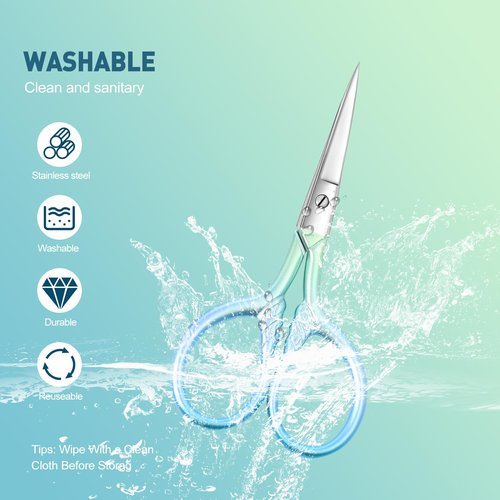Small facial hair scissors, stainless steel (blue) versatile retro beauty kit for men's and women's bathrooms, nose hair, eyebrows, eyelashes, beard trim, with PU sheath