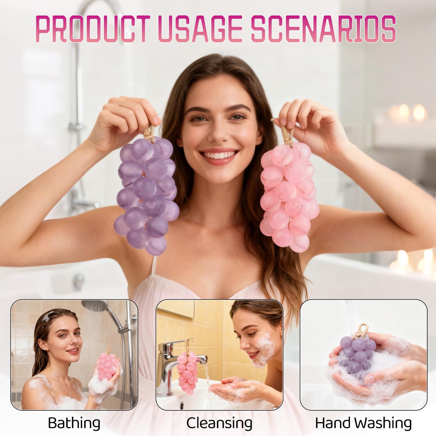 Grape Soap on a Rope, Handmade Decorative Soap, DIY Grape Cluster Shaped Bar for Fresh Air, Washing Hands, and Exquisite Home Decor Gift (Purple)