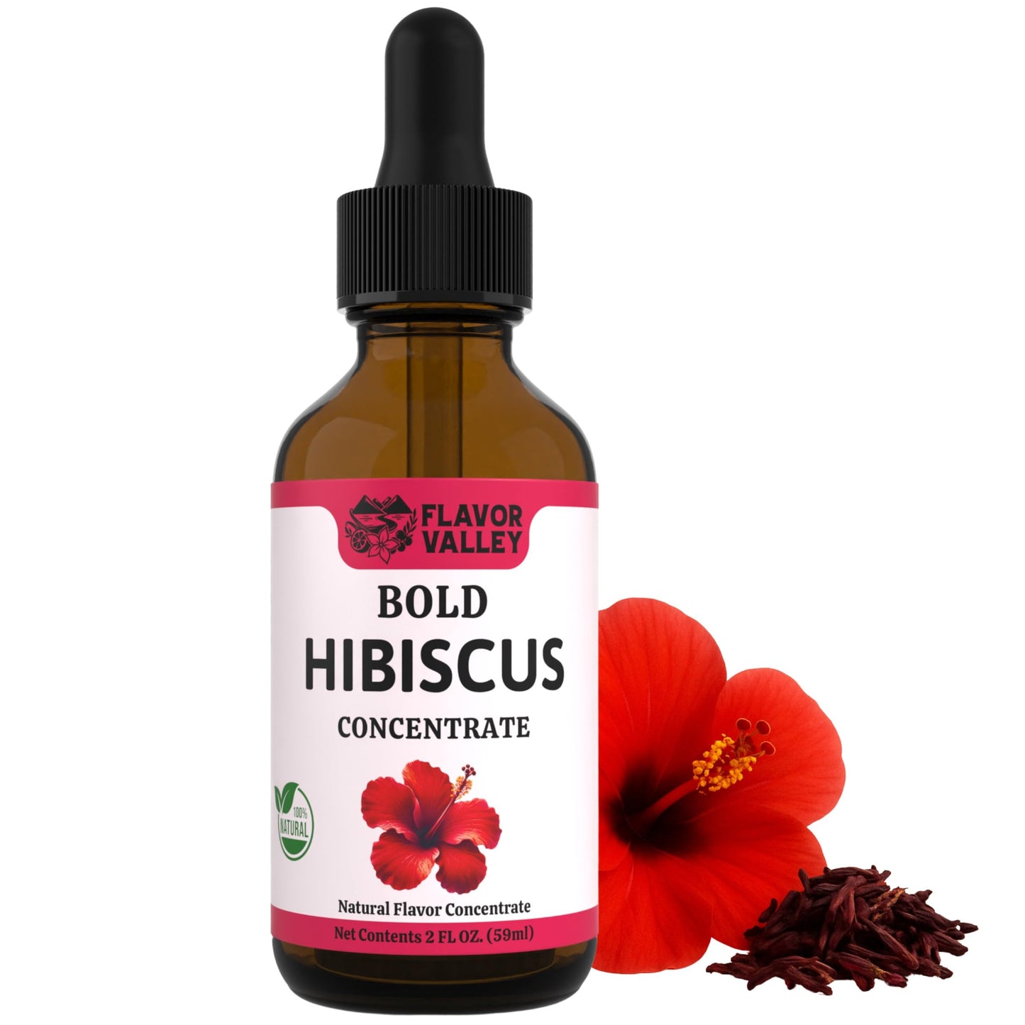 FLAVOR VALLEY Hibiscus Concentrate | Flavor Over 100 Sodas, Cocktails, Mocktails | Vibrant and Floral | Non GMO | Unsweetened – Just Pure Flavor