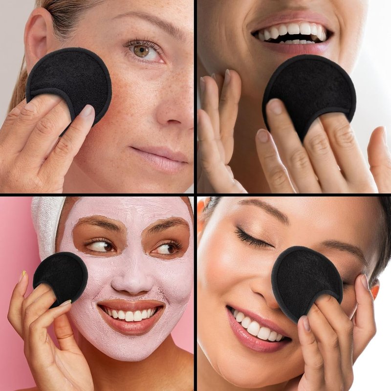 Reusable Cotton Rounds - 18 Pack for Makeup Removal | Bamboo Holder & Mesh Storage Bag (Black)