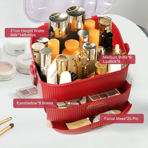 MASSY Egg Shape(Oval) Makeup Storage Box, Countertop Portable Vanity Cosmetics Organizer Preppy