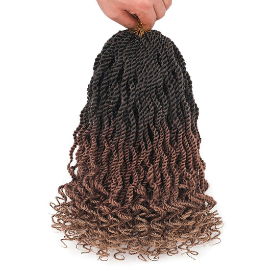 Kachanaa 12 Inch Wavy Senegalese Twist Crochet Hair 8 Pack Synthetic Short Pre Looped Kids Crochet Braids with Curly Ends Pre Twisted Small Havana Twist Braiding Hair for Black Women 1B3027#