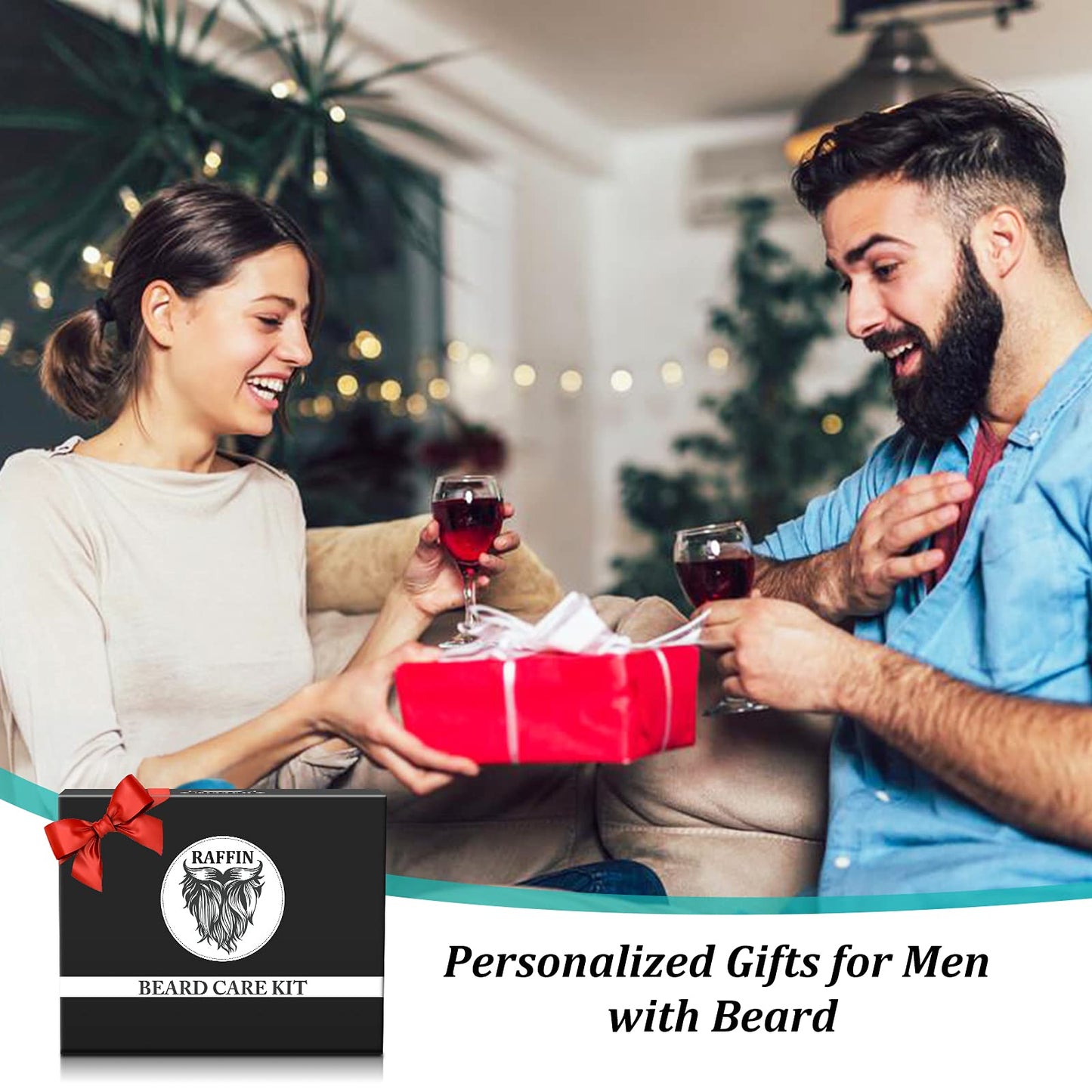 RAFFIN Beard Kit w/Beard Oil, Beard Balm, Beard Brush, Beard Comb, Beard Wash/Shampoo for Men's Self-care, Christmas & Stocking Stuffers for Adult Men, Birthday Gifts for Him Husband Boyfriend Dad