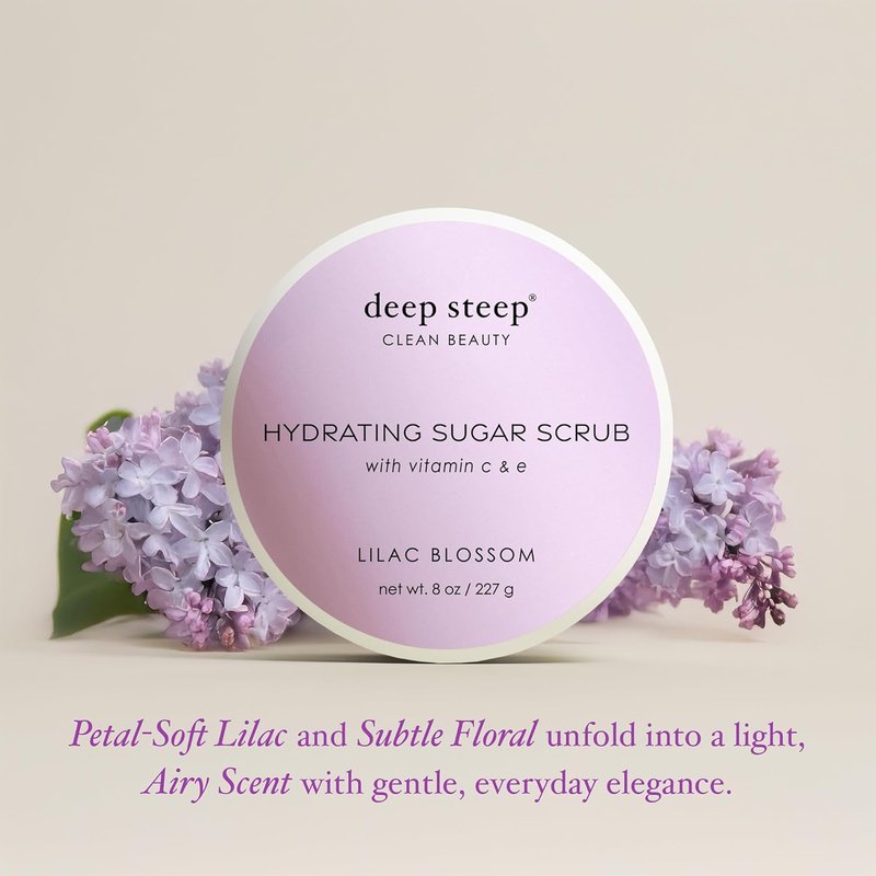 Deep Steep Sugar Scrub - Lilac Blossom Exfoliating Body Scrub with Organic Oils | 8 oz for Smooth, Nourished Skin